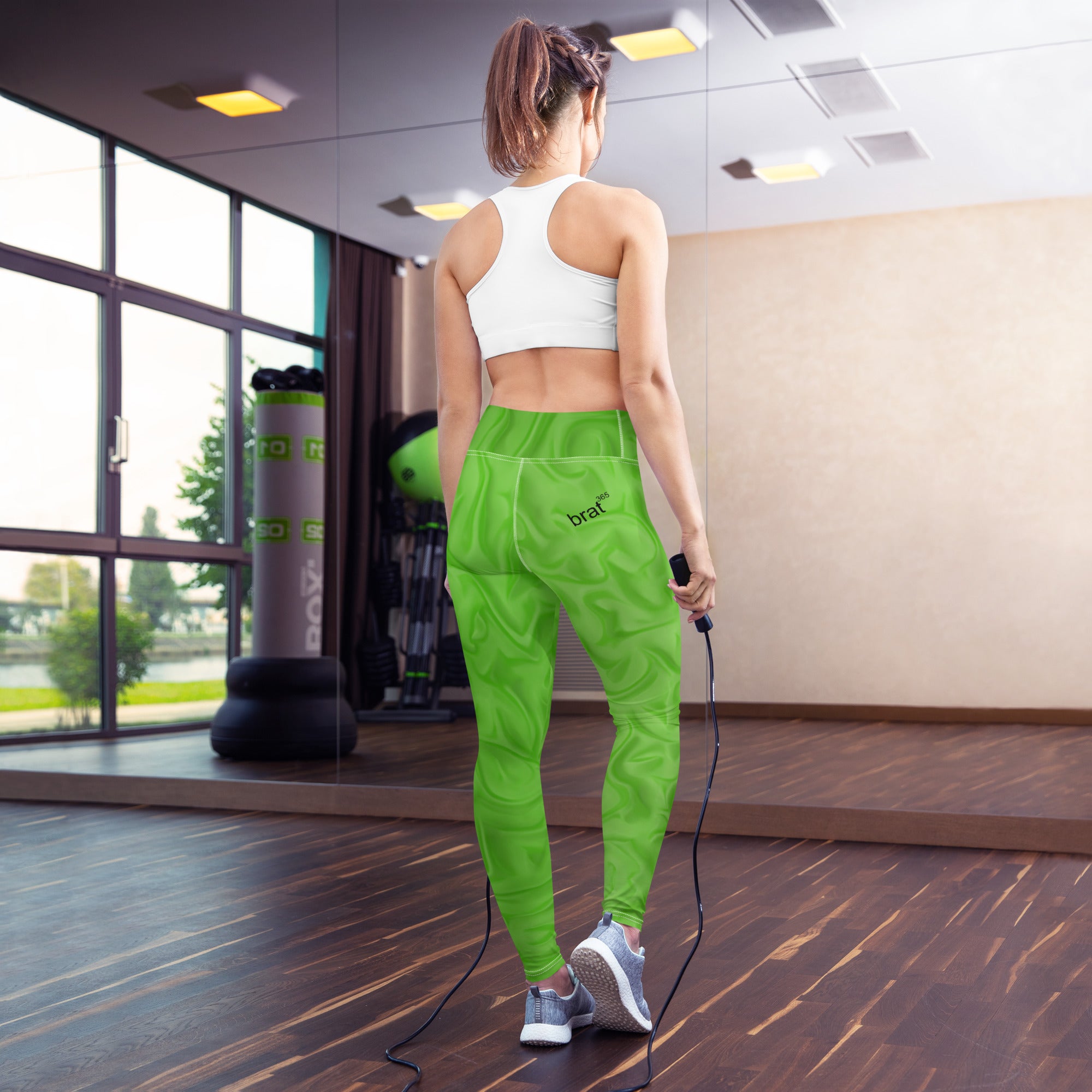 Lime Green Dance leggings. Gym or Workout High Waist Leggings. Yoga Pants. "Brat365" Streetwear by WickedYo.